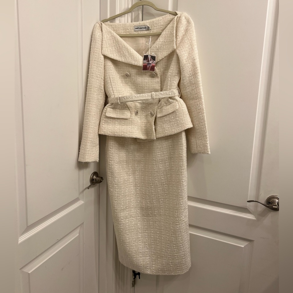 Self-Portrait Cream Tweed Pencil Skirt Suit Set